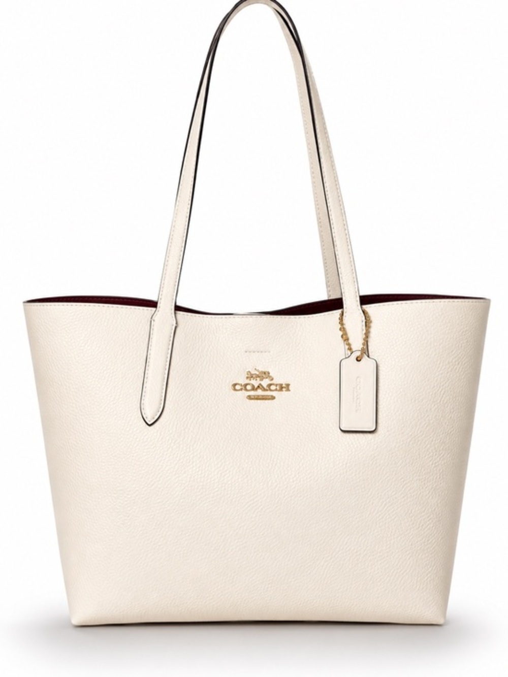 ✨ Coach City Tote Chalk Pebbled Leather Oxblood Interior Gold EUC